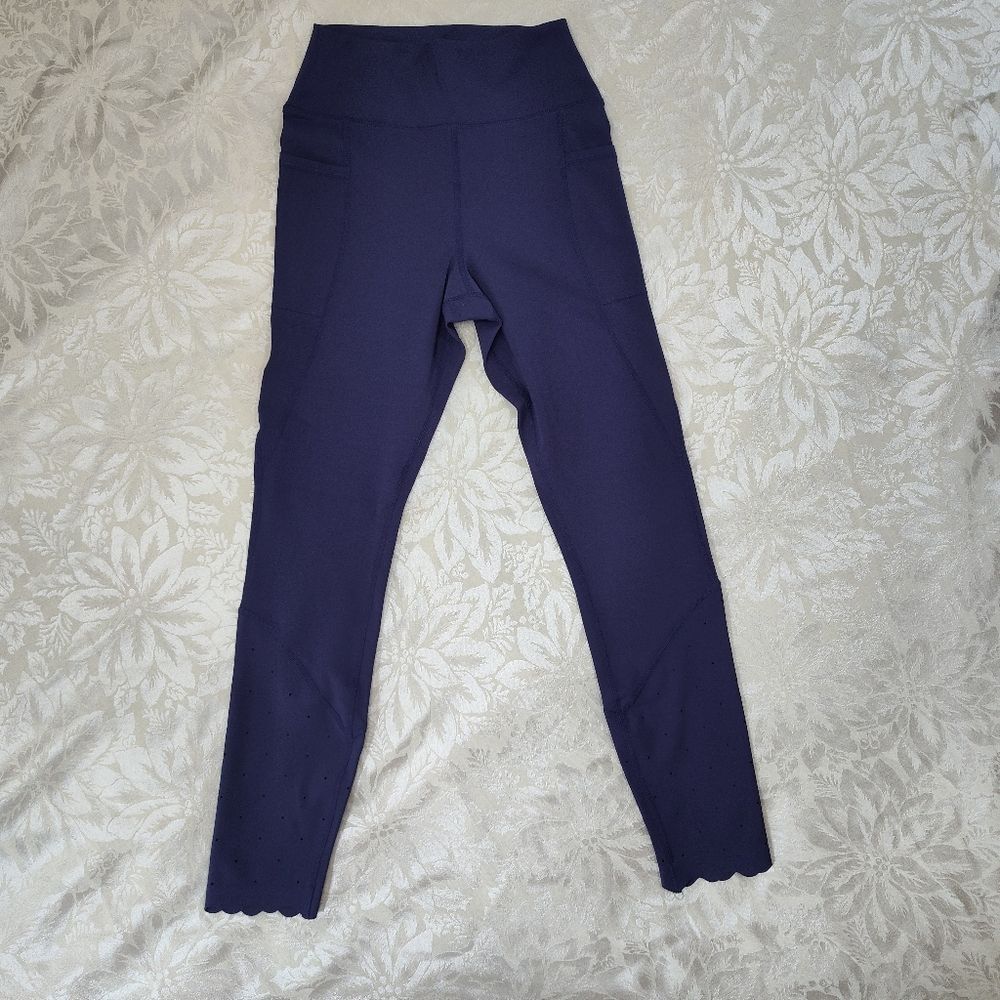 Susan Graver SG Sport Dark Purple Leggings Workout Pants with Pockets Womens XS